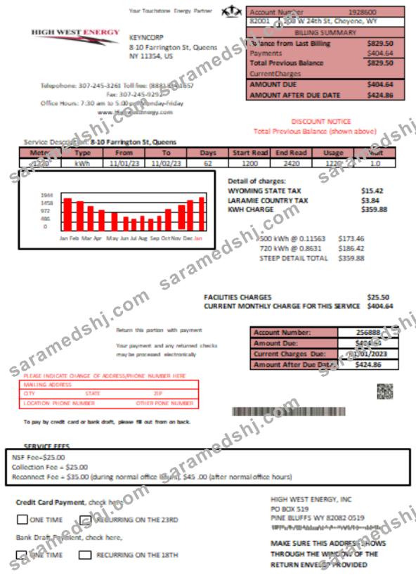 Wyoming High West Energy utility business bill, page 1 SCR